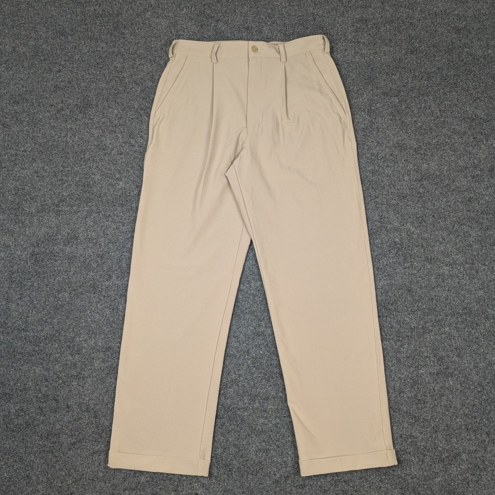 Nike Golf Style Dri-FIT Pleated Pants Mens 32x30 Tan Khaki Performance Trousers